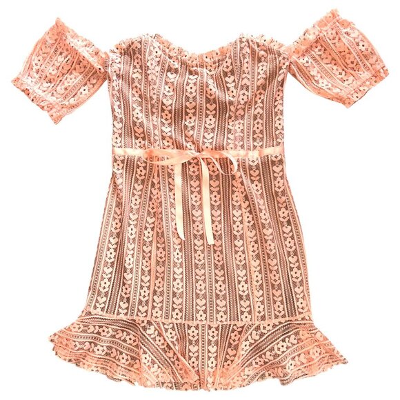 For Love & Lemons Dakota Lace Mini Dress Peach Large Floral Lace Resort Party - Picture 2 of 12